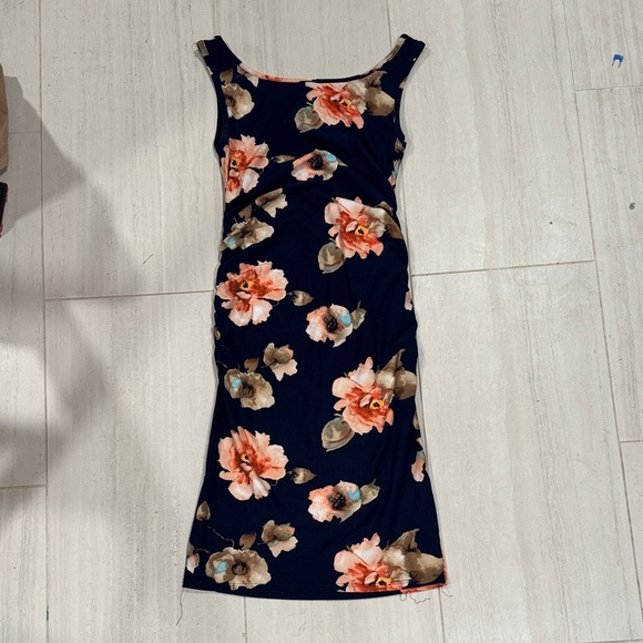 Mother Bee Maternity Floral Sleeveless Dress - Navy and Pink size small - Picture 7 of 7